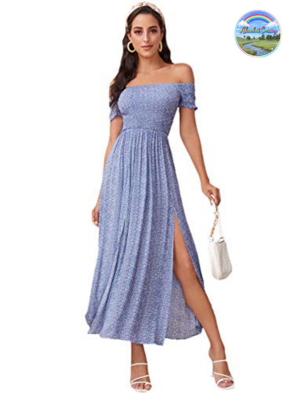 Boho Floral Off Shoulder Split Long A Line Dress